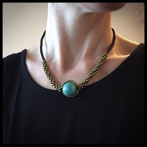 Braided Thong and Bead Statement Necklace